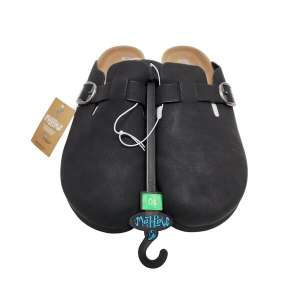 Malibu Womens Black Suede-Like Slip-On Buckle Sandals Size 10 Cork Footbed - Picture 3 of 5